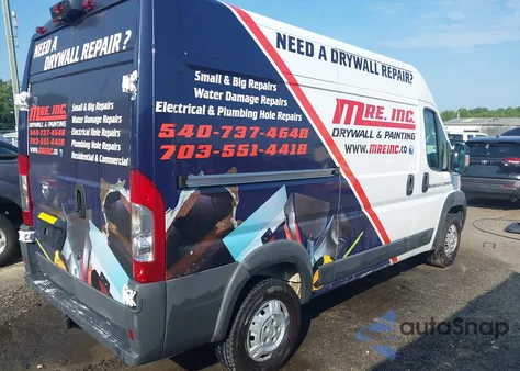 2018 Ram Promaster 2500 High Roof 136 Wb z USA, uszkodzony, nr VIN 3C6TRVCG1JE155102